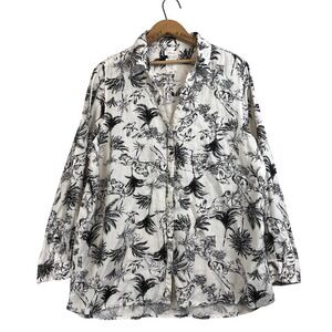 Joie Womens XL 100% Linen Tropical Toile Palm Print Button Down Shirt